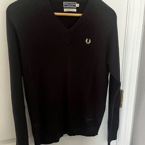 Fred Perry Men's Dark Brown V-Neck Sweater